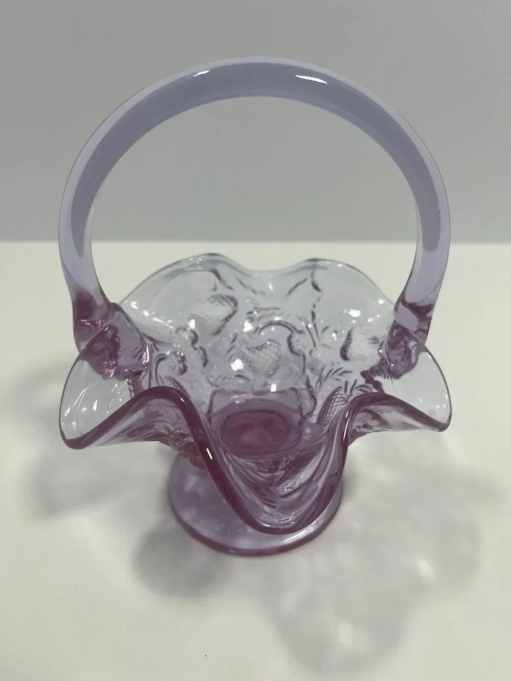Vintage Lavender Purple Glass Basket – Embossed Fruit / Strawberry Pattern